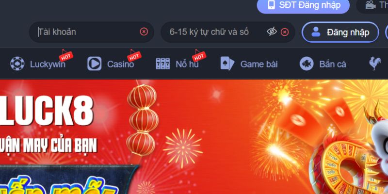 Hãy điền chính xác và đầy đủ dữ liệu đăng nhập Luck8
